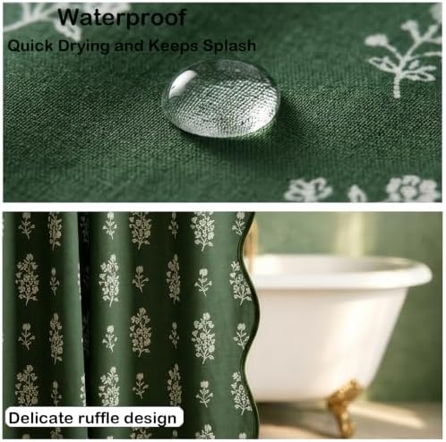 Boomkin Block Print Scalloped Shower Curtain Set with 12 Hooks