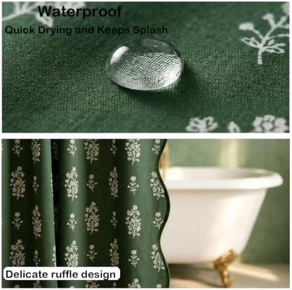 Boomkin Block Print Scalloped Shower Curtain Set with 12 Hooks