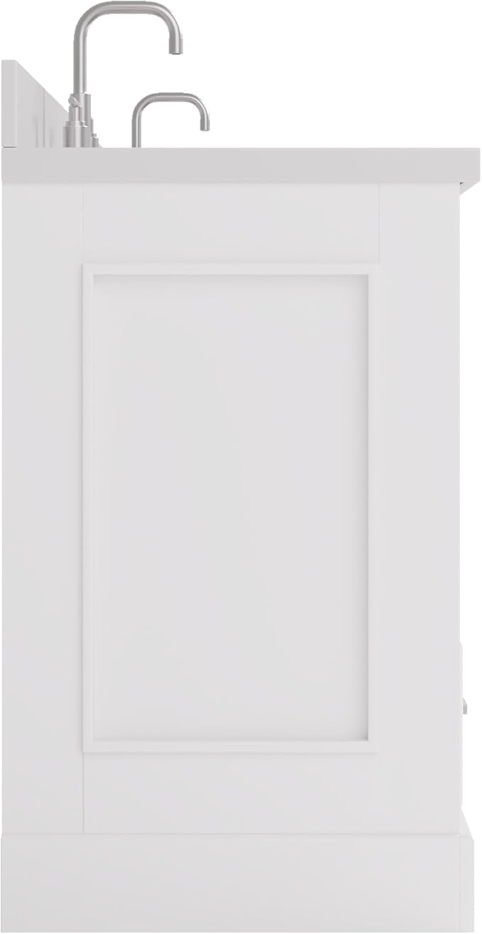 ARIEL Stafford 84-inch Bathroom Vanity with Sink,Solid Wood, 1.5in Pure White Quartz Countertop & Backsplash, Double Oval Porcelain Sink, 4 Soft Closing Doors, 5 Dovetail Drawers, White