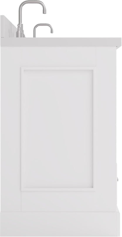 ARIEL Stafford 84-inch Bathroom Vanity with Sink,Solid Wood, 1.5in Pure White Quartz Countertop & Backsplash, Double Oval Porcelain Sink, 4 Soft Closing Doors, 5 Dovetail Drawers, White