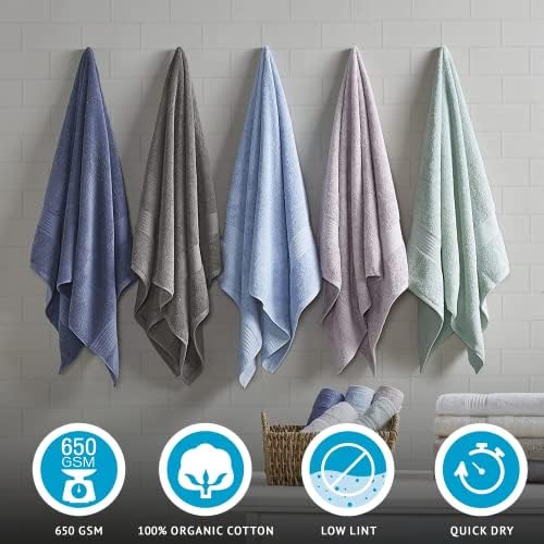 Madison Park Organic Cotton Bath Towel Set Absorbent, 6 Piece, Navy