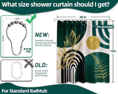 Emerald Green and Gold Shower Curtain, 60X72 in, Mid Century Modern