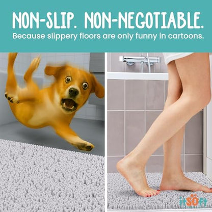 ITSOFT Runner Plush Bathroom Rug 71"x21", Absorbent Machine Washable Non Slip Chenille Bath Mats, Quick Dry Bathmat, Bath Rugs for Bath, Shower, Bedroom, Door Mat, White