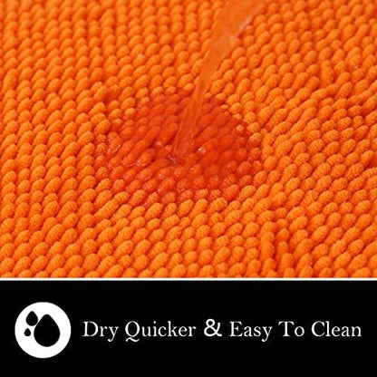 Bathroom Rugs Chenille Bath mat 2 Piece Set, Super Absorbent, PVC Non Slip Backing, Bath mats for Bathroom, Plush Shaggy, Thick, Machine Washable, Bathtub, Shower, Toilet.(Orange)