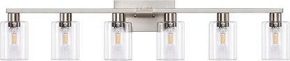 6-Light Bathroom Light Fixtures, Vanity with Clear Glass, Brushed Nickel Lighting Fixtures Over Mirror, 42inch Large Lights for Bathroom