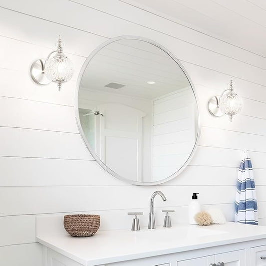 Brushed Nickel Bathroom Wall Sconce Vintage Style - G9 Bulb Compatible, Small Hardwired Bathroom Vanity Lighting with Hand-Etched Glass Shades, Easy Mounted for Bedroom Living Room Hallway