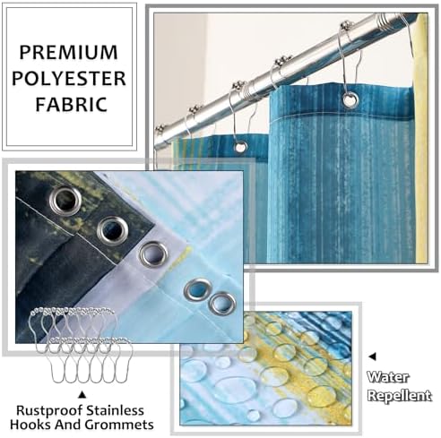 XLHOMO Bathroom Set - Teal Blue Bathroom Accessories Set, Bathroom Sets with Shower Curtain and Rugs, Teal Blue Shower Curtain Set with Bathroom Trash Can, Soap Dispenser, Soap Dish for Home Decor