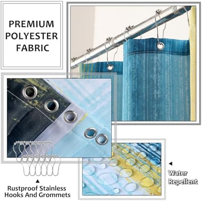 XLHOMO Bathroom Set - Teal Blue Bathroom Accessories Set, Bathroom Sets with Shower Curtain and Rugs, Teal Blue Shower Curtain Set with Bathroom Trash Can, Soap Dispenser, Soap Dish for Home Decor