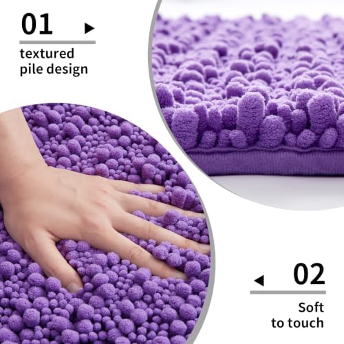 Disolla Purple Bathroom Runner Rug 24x60 Inch - Large Long Chenille Bath Mat, Thick Shaggy Plush Absorbent Floor Mat, Non-Slip Runner for Master Bathroom and Bedside