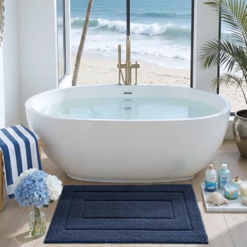 DEXI Bathroom Rugs 24x16, Non-Slip and Absorbent Bath Mat, Navy