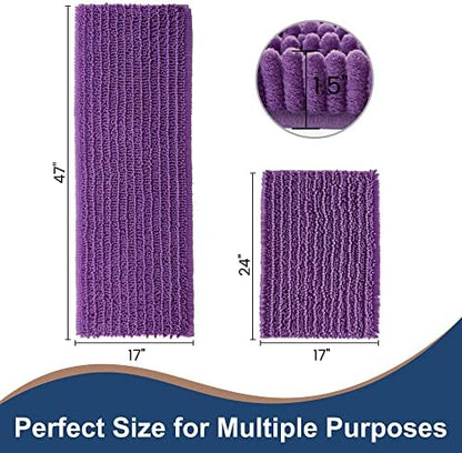 Luxury Chenille Lavender Bathroom Rugs Sets 2 Piece, Thickened Hot Melt Rubber Bottom Bath Mats for Bathroom Non Slip,Bath Rugs Quick Dry Machine Washable for Shower Mat (47"x17"+17"x24")