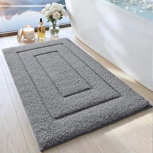 DEXI Bathroom Rugs 32x20, Non-Slip and Absorbent Bath Mat, Grey
