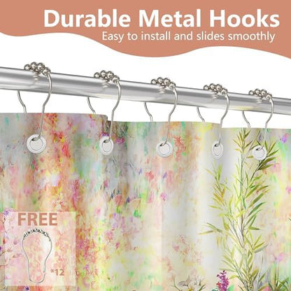 Floral Shower Curtain Colorful Wildflower Flower Butterfly Spring Summer Bathroom Decor, Waterproof Cloth Fabric with Hooks 70" Wx96 L