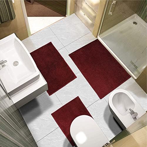 Urvoix Bathroom Rugs Sets 3 Piece, Non-Slip Chenille Bath Rug Set