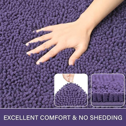 LOCHAS Bathroom Rug Shaggy Bath Mat 2 Piece, 24 x 17 Inch, Dark Purple