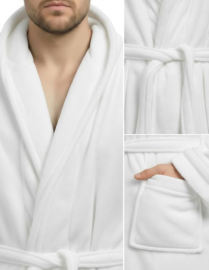 NY Threads Mens Robe with Hood, Luxury Plush Fleece Hooded Mens Bathrobe, Spa Bath Robe for Men