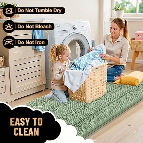 OLANLY Thick Large Bathroom Rugs 40x24, Chenille Bath Rugs, Sage Green