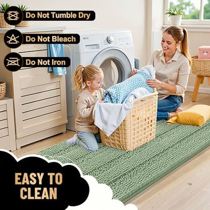 OLANLY Thick Large Bathroom Rugs 40x24, Chenille Bath Rugs, Sage Green
