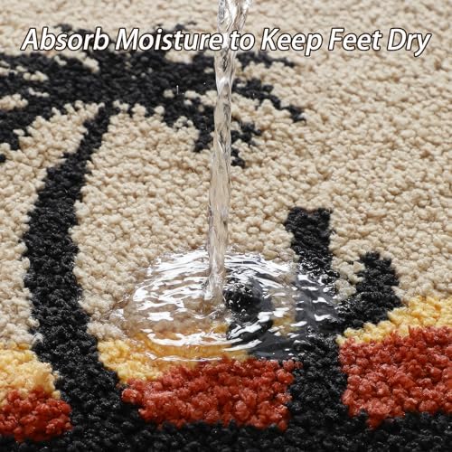 Bathroom Rug Mat, Beach Sunset Fluffy Rug with Palm Tree & Cactus Silhouette, Ultra Absorbent Microfiber Shaggy Door Mat, Quick Dry Bath Rug Carpet for Toilet Bathtub Bedroom 20x31 Inch