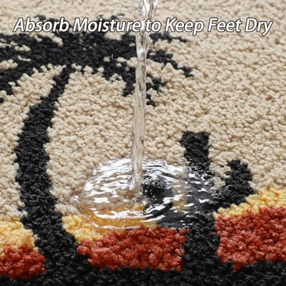 Bathroom Rug Mat, Beach Sunset Fluffy Rug with Palm Tree & Cactus Silhouette, Ultra Absorbent Microfiber Shaggy Door Mat, Quick Dry Bath Rug Carpet for Toilet Bathtub Bedroom 20x31 Inch