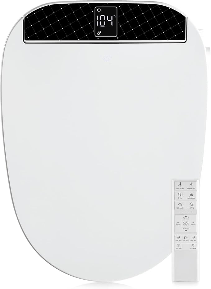 Combier Bidet Toilet Seat With Turbo Wash, Wireless Remote and Side Panel, The heated Toilet Seat Have Adjustable Heated Seat, Warm Water, Air Dryer & Multiple Spray Modes CMA210S-B (Elongated)