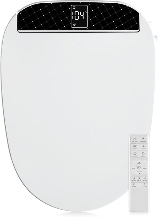 Combier Bidet Toilet Seat With Turbo Wash, Wireless Remote and Side Panel, The heated Toilet Seat Have Adjustable Heated Seat, Warm Water, Air Dryer & Multiple Spray Modes CMA210S-B (Elongated)