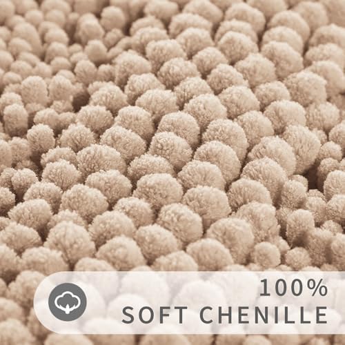 Yimobra Toilet Rugs U Shaped Washable 24 x 20, Non Slip and Super Absorbent Toilet Mat, Quick Dry, Ultra Luxury Microfiber Chenille Plush Fluffy Contour Bath Rugs for Toilet Base, Beige