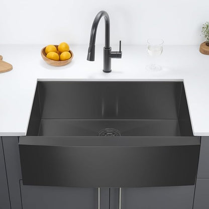 Black Farmhouse Sink 33 Inch, 33x22 Apron Front Farmhouse Kitchen Sink, 16 Gauge Stainless Steel Undermount Deep Single Bowl Luxury Rustic Farm Sinks with Dish Grid and Drainer