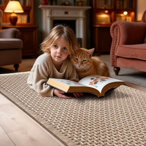 IM HOME Extra Large Waffle Bath Mat Beige & White 6'x2'(72" x 24"), Boho Woven Modern Bath Mat Rugs, Absorbent Non Slip Bathroom Rugs, Soft Washable Bath Rugs with Tassels for Bathroom
