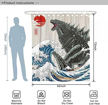 Funny Shower Curtain Set, Fun Anime Monster Shower Curtains for Bathroom Cool Asian Japanese Bathroom Decor Polyester Fabric-62" x 72"
