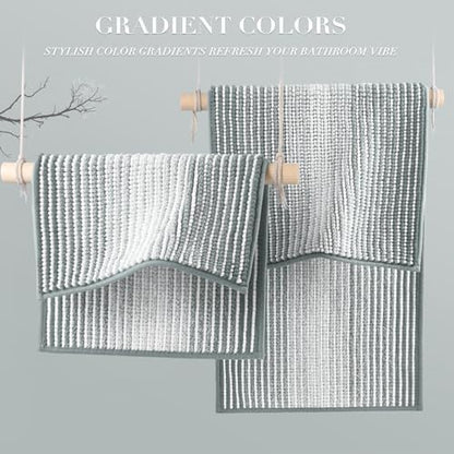 BSICPRO Bathroom Rugs Sets 2 Piece, Non Slip Striped Bath Mats, Light Gray