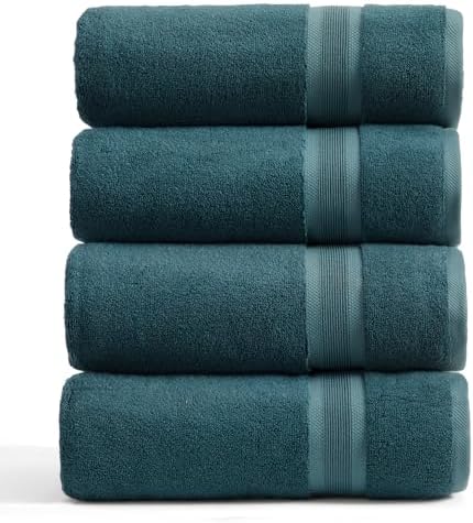 Springtree Home Luxury Bamboo Rayon Plush Bath Towel Set | 4-Pack | Teal
