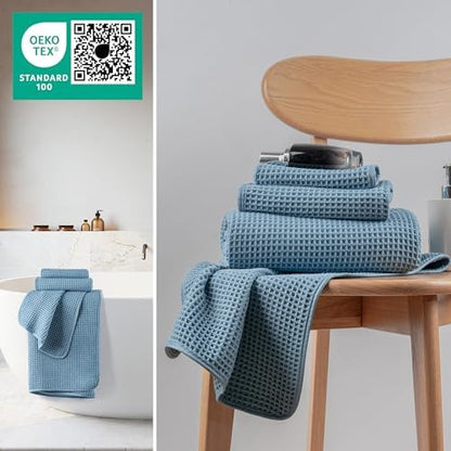 MICROFI Microfiber Waffle Bath Towels, 3 Pieces, Oversized, Soft, Absorbent, Fast Drying, Lint Free, Includes Bath, Face and Hand Towels 430 GSM