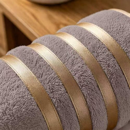 6-PCS Coral Fleece Microfiber Towel Set with Gold Stripes, Super Absorbent, Multiple Colors Available for Home, Bathroom, Hotel & Gym (6, Coffee Color)