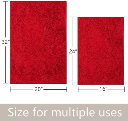Red Bathroom Rugs Sets 2 Piece Non Slip,Bath Rugs with PVC Backing Bath Carpet,Bathroom Rug Washable,Absorbent,Plush Carpet Mats,Bath Mats for Bedroom, Kitchen,Tub,Home Decor
