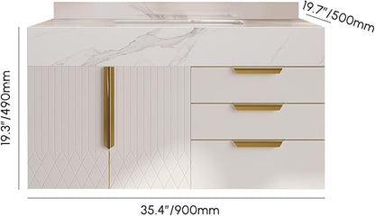 Bathroom Vanity with Sink, Modern Bathroom Vanity with Faux Marble Top, Gold Hardware & Soft-Close Drawers for Bathroom Storage (35.4 Inch, White, Single Sink & Floating)