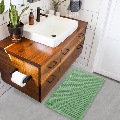 ZALL Sage Green Waffle Bath Mat,Super Absorbent Non Slip Bathroom Rug, 17x24inch, Machine Washable Ultra Soft Floor Mats