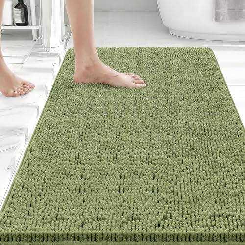 Bcoimo Bath Rug Mat,Sage Chenille High Absorbent Bathroom Mat for Floor Tub
