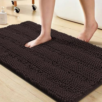 Turquoize Bathroom Rug 20"x32", Soft Absorbent Chenille Bath Rug, Brown