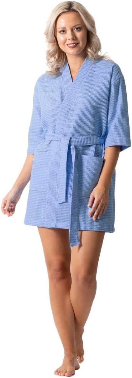 Lightweight Waffle Knit Bath, Spa & Bridesmaids Kimono Short Robes for Women - Quick Dry & Soft
