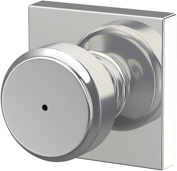Schlage F40 BWE 625 COL Bowery Knob with Collins Trim Bed & Bath Privacy Door Lock, Bright Chrome
