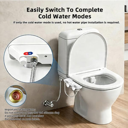Ultra-Thin Warm Water Bidet - Hot & Cold Bidet for Toilet Seat | 0.2" Slim Non-Electric Bidet | Adjust Temp & Water Pressure | Female & Rear Care | Self-Cleaning Retractable Nozzles