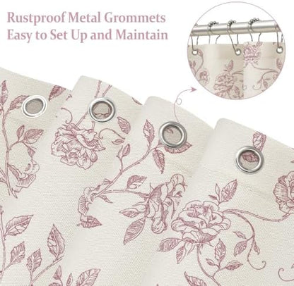MitoVilla Vintage Farmhouse Pink Floral Poly-Cotton Shower Curtain, 72x72