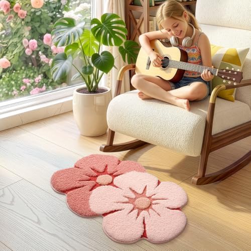LUMI Flower Bathroom Rug, Absorbent Non Slip Bath Mat, 24"x36", Pink Flower