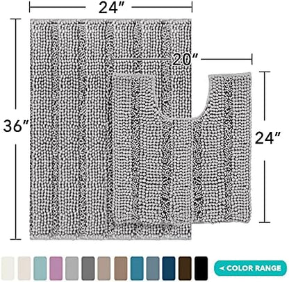 2-Piece Bathroom Rug Set with U-Shaped Mat, Soft Absorbent Chenille, Dove
