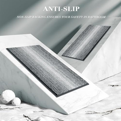 BSICPRO Bathroom Rugs Sets 2 Piece, Non Slip Striped Bath Mats, Blue Grey