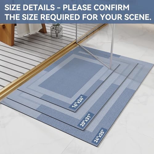 YDKGL Non Slip Bath Mat Thin Bathroom Rugs Fit Under Door Blue 24"x 35"