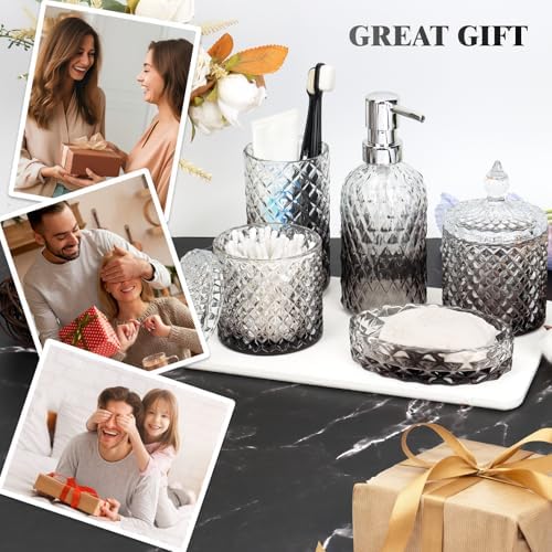 Bathroom Accessories Set, 5Pcs Gradient Glass Bath Accessory Sets Complete, Glass Bathroom Accessories with Soap Dispenser, Soap Dish, Toothbrush Holder, Qtip Holder