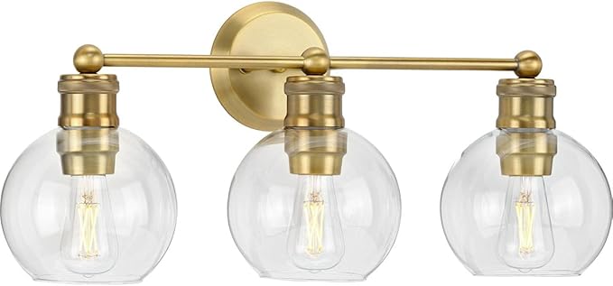 Hansford Collection 3-Light Clear Glass Farmhouse Bath Vanity Light Vintage Brass