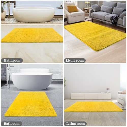Yeaban Chenille Yellow Bathroom Rug 30"x50",Non-Slip Rubber Backing